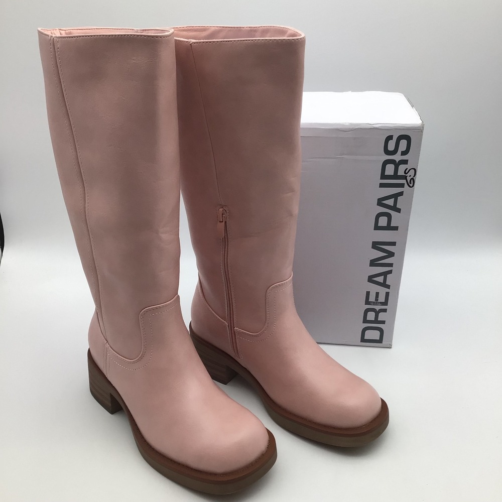 Dream Pairs Womens Pink Knee High Square Toe Block Heel Boots Size 6.5 NEW